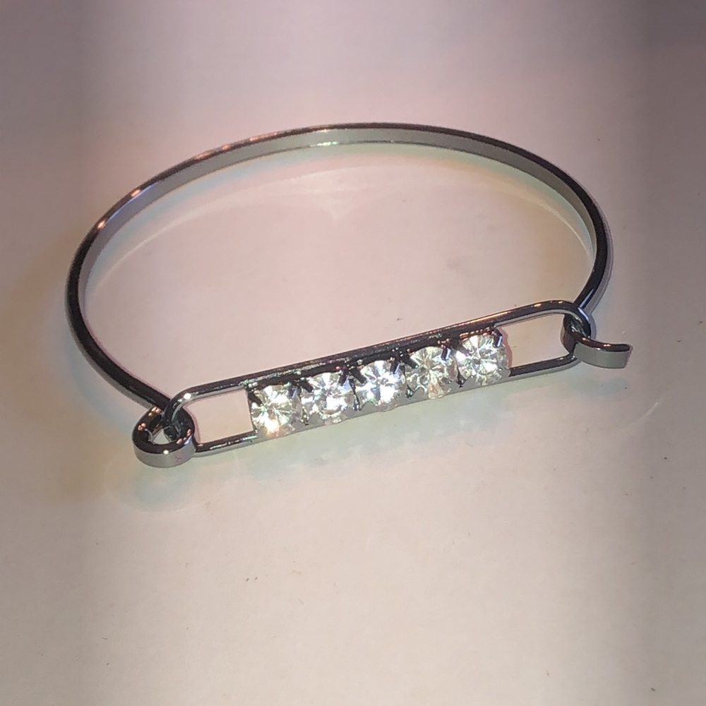 Dark Metal Tone Bracelet with Clear Crystal Accents
